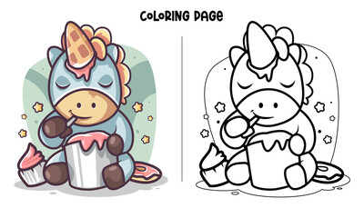 Unicorn Eats Ice Cream Coloring Page and Book