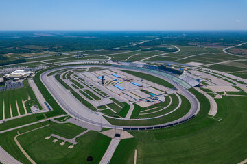 Aerial drone photo of an oval auto speedway for racing. - obrazy, fototapety, plakaty
