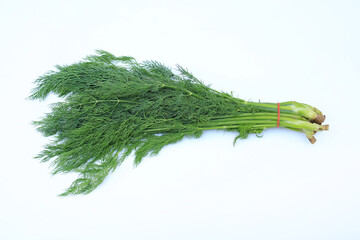 Fresh of green dill bunch isolated on white background.