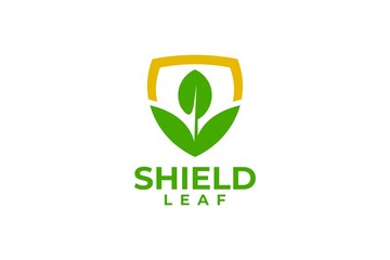 illustration of shield and leaf. nature logo vector.