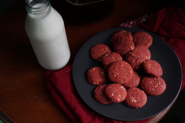 Red Velvet Cookies and a Bottle of Milk