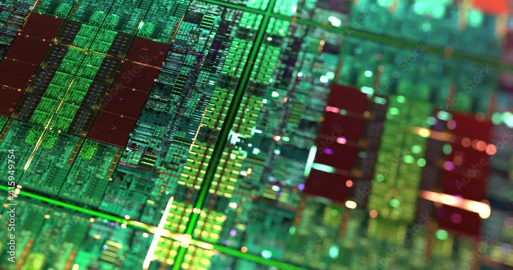 Poster central computer processors cpu die shot. artificial intelligence ai and microchip circuit concept. 