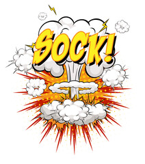 SOCK text on comic cloud explosion isolated on white background