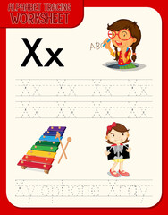 Alphabet tracing worksheet with letter X and x