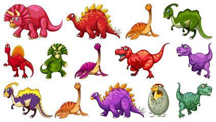 Set of different dinosaur cartoon character isolated on white background © GraphicsRF