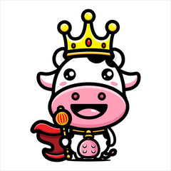 cartoon cute king cow vector design