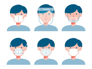 いろんな飛沫対策をする男性