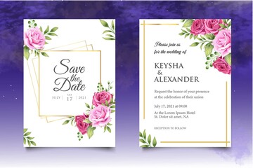Hand drawing  floral wedding invitation template