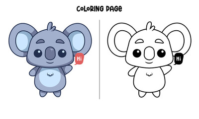 A Koala Saying Hi Coloring Page and Book