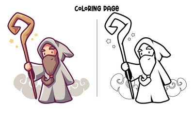 A Sorcerer And A Magic Wand Coloring Page and Book