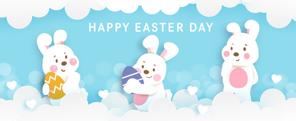 Easter day banner with cute rabbit abd eester egg.