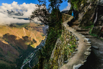 Old Inca stone path leading to Machu Picchu