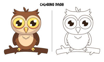 Fototapeta premium An Owl Standing On A Branch Coloring Page and Book