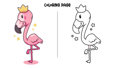 Queen Flamingo Coloring Page and Book