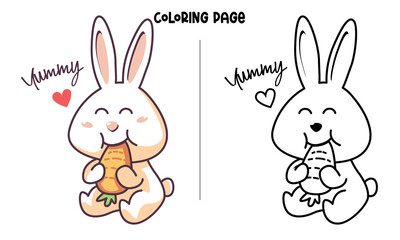 Rabbit Eating Carrot Coloring Page and Book