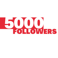 thank you 5k followers, social network 5000 subscribers greetings card, congratulation post or banner, red simple squared banner
