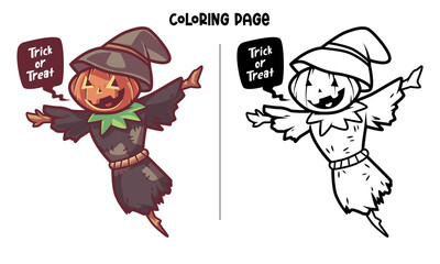 Scarecrow At Halloween Coloring Page and Book