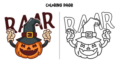 Scary Pumpkin With His Hat Coloring Page and Book