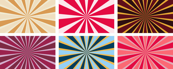 Sunburst happy retro background wallpaper in pink, dark red, brown, blue, teal, ivory for print texture and online web use