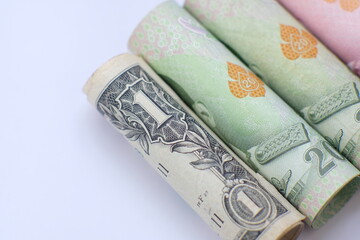 Money banknote on white background, business or finance saving money and business growth concept