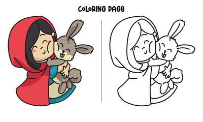 The Red Hood Hugged The Rabbit Coloring Page and Book