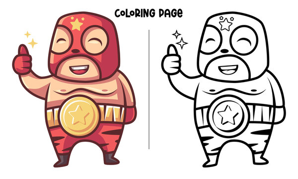The Red Mask Wrestler Is The Winner Coloring Page and Book