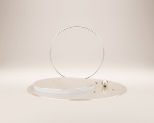 Abstract minimal scene with geometrical forms. Empty cylinder podium on minimal background. Design for product presentation. 3D rendering.