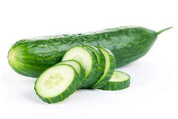 Cucumber slices isolated on white background.