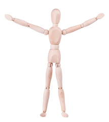 Wooden figurine of a man isolated on white background. Puppet concept.