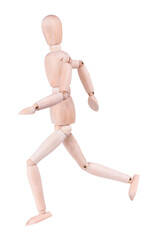 Wooden man figurine isolated on white background. Puppet concept.