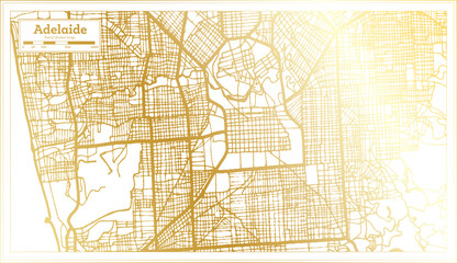 Adelaide Australia City Map in Retro Style in Golden Color. Outline Map.
