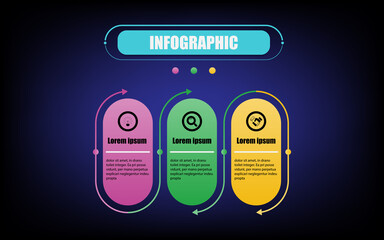 Infographic circle label banner elements and numbers. Presentation business infographic template with three options. Business concept with 3 steps. Thinline flat infographics background back color.