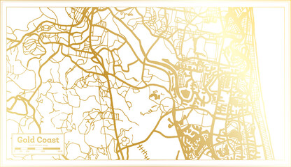 Gold Coast Australia City Map in Retro Style in Golden Color. Outline Map.