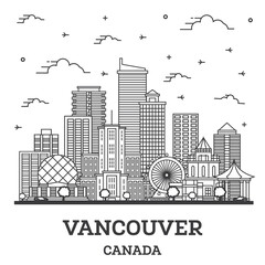 Outline Vancouver Canada City Skyline with Modern Buildings Isolated on White.