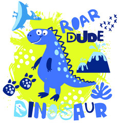 Dino Typography print with dinosaur  . Original design with t-rex, dinosaur. print for T-shirts, textiles, wrapping paper, web. 