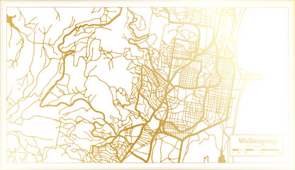 Fototapeta premium Wollongong Australia City Map in Retro Style in Golden Color. Outline Map.