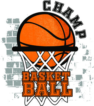 typography bright basketball print with  ball , a slogan .  Print for textiles, t-shirts, children's clothes. Isolated on white
