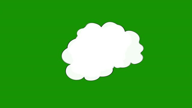 Simple white cloud cartoon on green screen, chroma key, animation