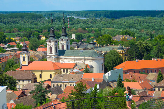 The Orthodox Cathedral of Saint Nicholas and red roof houses, Sremski Karlovci, Serbia