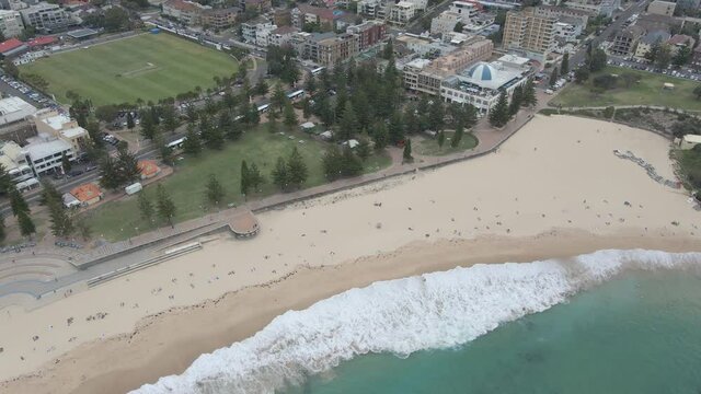 Coogee Oval And Goldstein Reserve Park With Coogee Beach In Foreground - Dunningham Reserve, NSW, Australia. - aerial