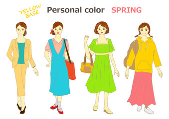 パーソナルカラー　女性モデルのイラストセット