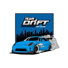 blue drift car city vector - obrazy, fototapety, plakaty