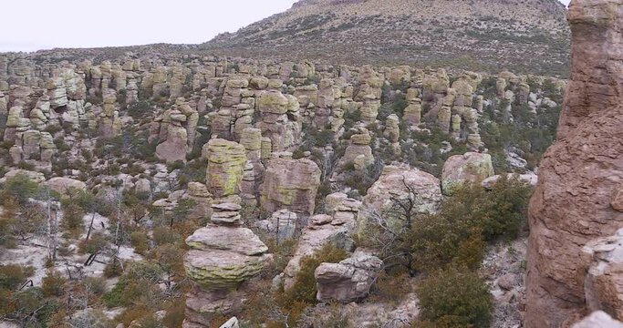 A "Wonderland of Rocks" the Chiricahua National Monument. Rock pinnacles are the result of the erosion of compacted volcanic ash from the eruption of an ancient volcano just south of the park.
