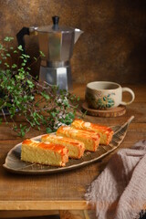 slice of Dutch style butter cake named boterkoek served in a plate  