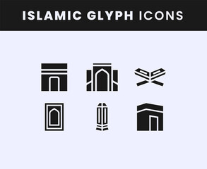 Set of Ramadan Glyph icon, Islamic Holidays Symbols collection, Muslim Festival Day Icons, Vector Sketch illustrations eps 10