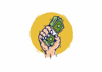 Hand hold money drawing illustration