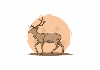 Walking brown deer drawing illustration