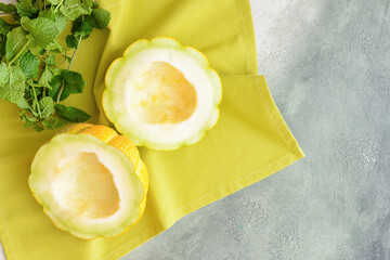 Sweet cut melon on light background