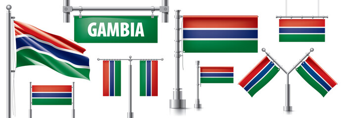 Vector set of the national flag of Gambia in various creative designs
