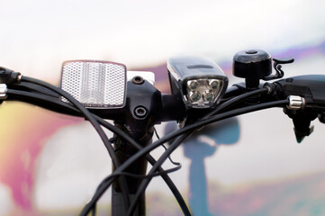 Front light of a bicycle on a handlebar reflector mountainbike